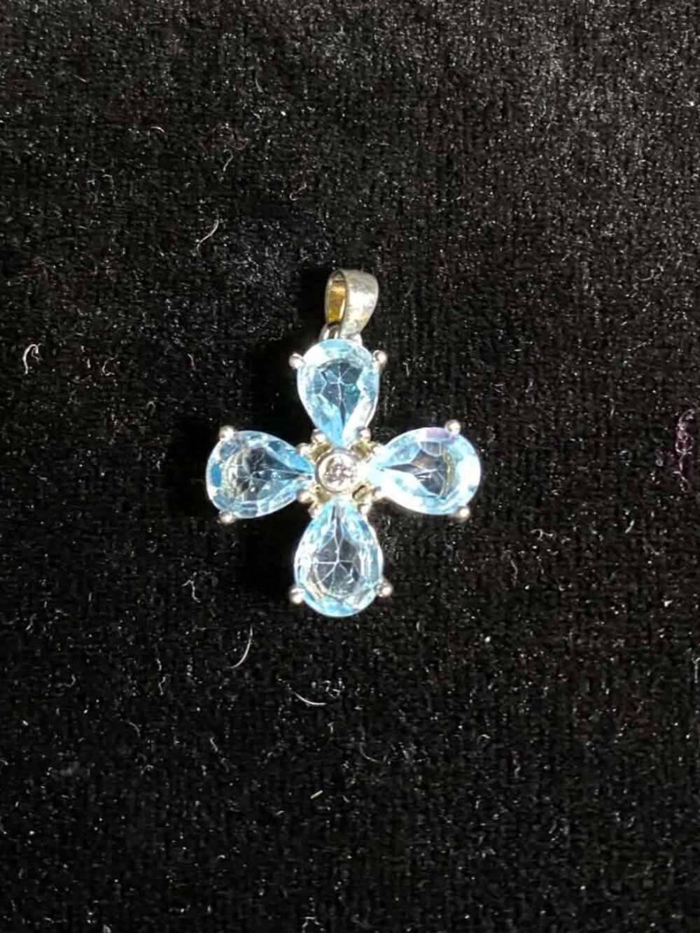 .925 Natural Blue Topaz December Flower/Clover pendant with Cubic Zirconia